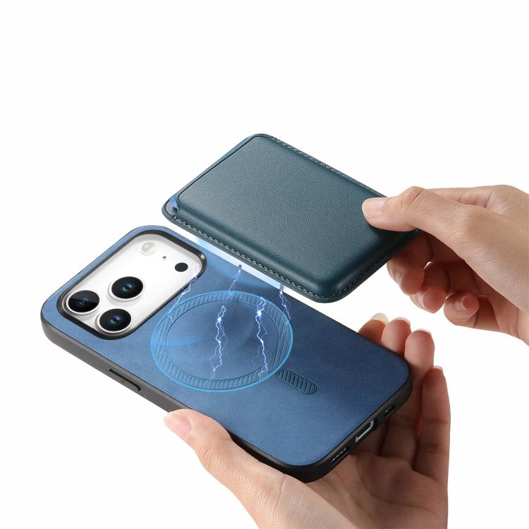 For iPhone 17 Pro Max Retro Magsafe Card Bag PU Back Cover Phone Case(Blue) - iPhone 17 Pro Max Cases by buy2fix | Online Shopping UK | buy2fix