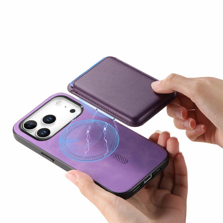 For iPhone 17 Pro Max Retro Magsafe Card Bag PU Back Cover Phone Case(Purple) - iPhone 17 Pro Max Cases by buy2fix | Online Shopping UK | buy2fix
