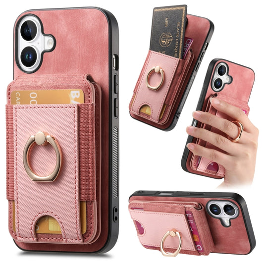 For iPhone 16 Plus Retro Splitable Magnetic Stand Card Bag Leather Phone Case(Pink) - iPhone 16 Plus Cases by buy2fix | Online Shopping UK | buy2fix