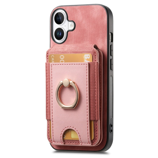 For iPhone 16 Plus Retro Splitable Magnetic Stand Card Bag Leather Phone Case(Pink) - iPhone 16 Plus Cases by buy2fix | Online Shopping UK | buy2fix
