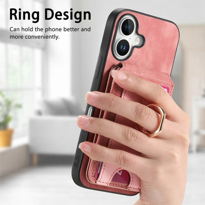 For iPhone 16 Plus Retro Splitable Magnetic Stand Card Bag Leather Phone Case(Pink) - iPhone 16 Plus Cases by buy2fix | Online Shopping UK | buy2fix