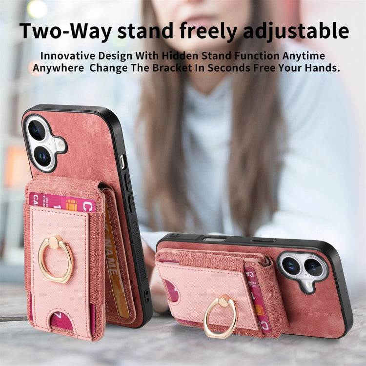 For iPhone 16 Plus Retro Splitable Magnetic Stand Card Bag Leather Phone Case(Pink) - iPhone 16 Plus Cases by buy2fix | Online Shopping UK | buy2fix