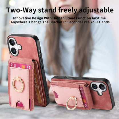 For iPhone 16 Plus Retro Splitable Magnetic Stand Card Bag Leather Phone Case(Pink) - iPhone 16 Plus Cases by buy2fix | Online Shopping UK | buy2fix