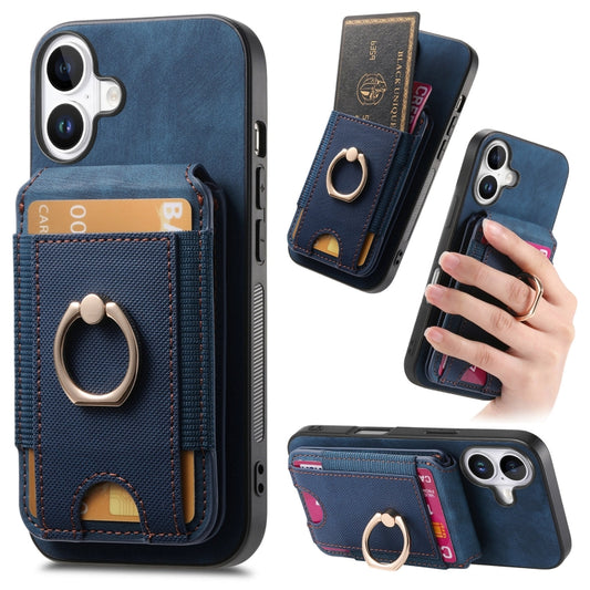 For iPhone 16 Plus Retro Splitable Magnetic Stand Card Bag Leather Phone Case(Blue) - iPhone 16 Plus Cases by buy2fix | Online Shopping UK | buy2fix