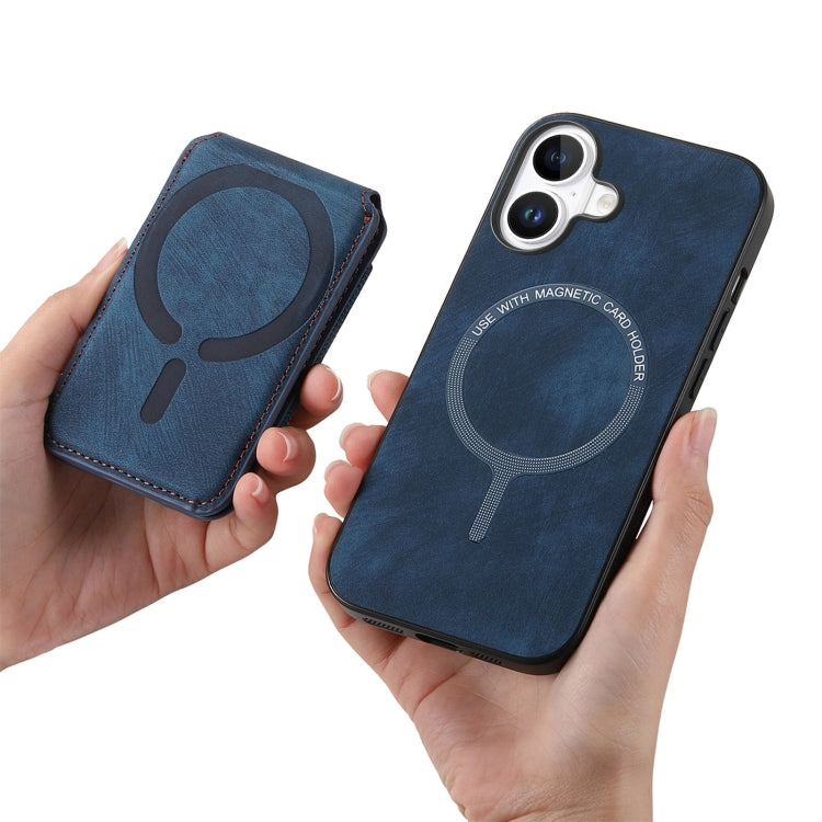 For iPhone 16 Plus Retro Splitable Magnetic Stand Card Bag Leather Phone Case(Blue) - iPhone 16 Plus Cases by buy2fix | Online Shopping UK | buy2fix