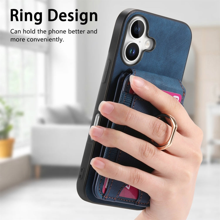 For iPhone 16 Plus Retro Splitable Magnetic Stand Card Bag Leather Phone Case(Blue) - iPhone 16 Plus Cases by buy2fix | Online Shopping UK | buy2fix