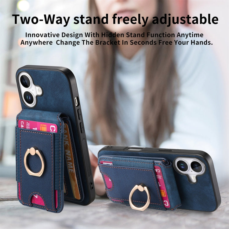 For iPhone 16 Plus Retro Splitable Magnetic Stand Card Bag Leather Phone Case(Blue) - iPhone 16 Plus Cases by buy2fix | Online Shopping UK | buy2fix