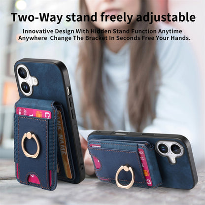 For iPhone 16 Plus Retro Splitable Magnetic Stand Card Bag Leather Phone Case(Blue) - iPhone 16 Plus Cases by buy2fix | Online Shopping UK | buy2fix