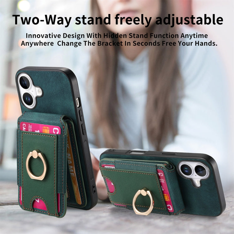 For iPhone 16 Plus Retro Splitable Magnetic Stand Card Bag Leather Phone Case(Green) - iPhone 16 Plus Cases by buy2fix | Online Shopping UK | buy2fix