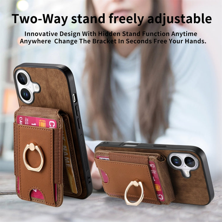 For iPhone 16 Plus Retro Splitable Magnetic Stand Card Bag Leather Phone Case(Brown) - iPhone 16 Plus Cases by buy2fix | Online Shopping UK | buy2fix
