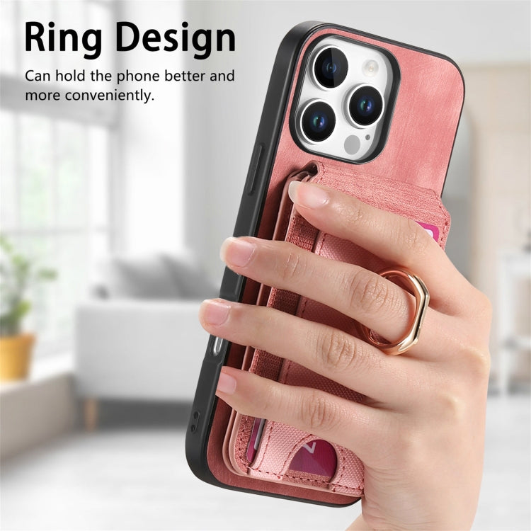 For iPhone 16 Pro Retro Splitable Magnetic Stand Card Bag Leather Phone Case(Pink) - iPhone 16 Pro Cases by buy2fix | Online Shopping UK | buy2fix