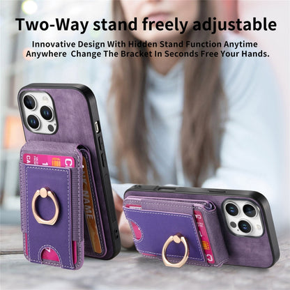 For iPhone 16 Pro Retro Splitable Magnetic Stand Card Bag Leather Phone Case(Purple) - iPhone 16 Pro Cases by buy2fix | Online Shopping UK | buy2fix