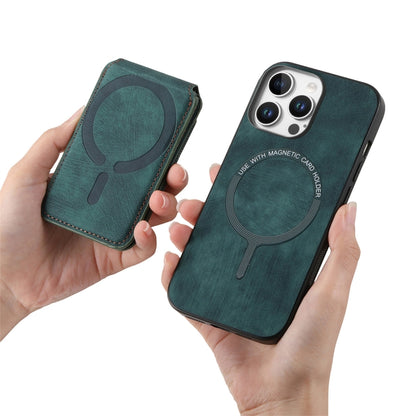 For iPhone 16 Pro Retro Splitable Magnetic Stand Card Bag Leather Phone Case(Green) - iPhone 16 Pro Cases by buy2fix | Online Shopping UK | buy2fix