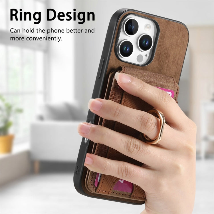 For iPhone 16 Pro Retro Splitable Magnetic Stand Card Bag Leather Phone Case(Brown) - iPhone 16 Pro Cases by buy2fix | Online Shopping UK | buy2fix