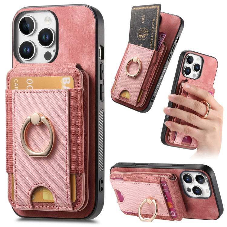 For iPhone 16 Pro Max Retro Splitable Magnetic Stand Card Bag Leather Phone Case(Pink) by buy2fix