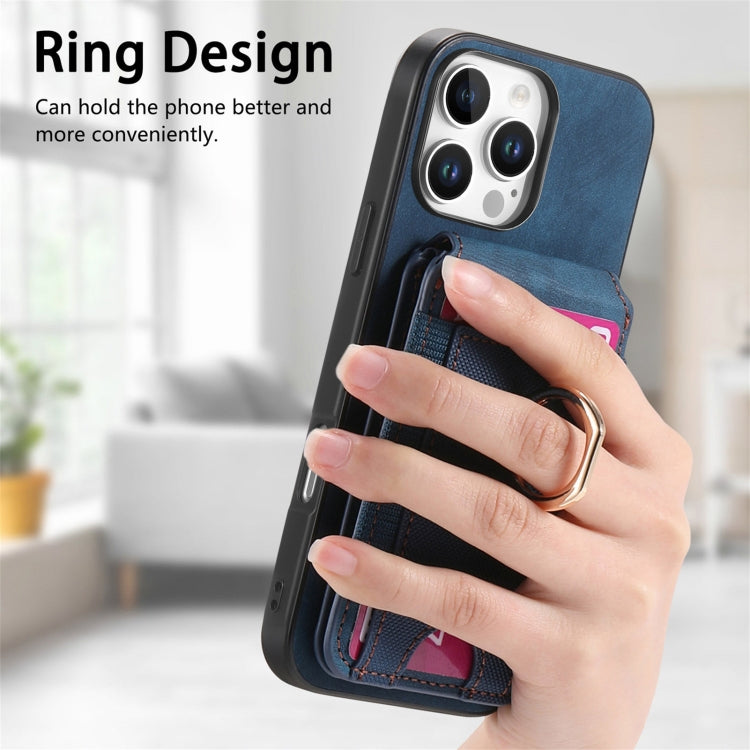 For iPhone 16 Pro Max Retro Splitable Magnetic Stand Card Bag Leather Phone Case(Blue) - iPhone 16 Pro Max Cases by buy2fix | Online Shopping UK | buy2fix