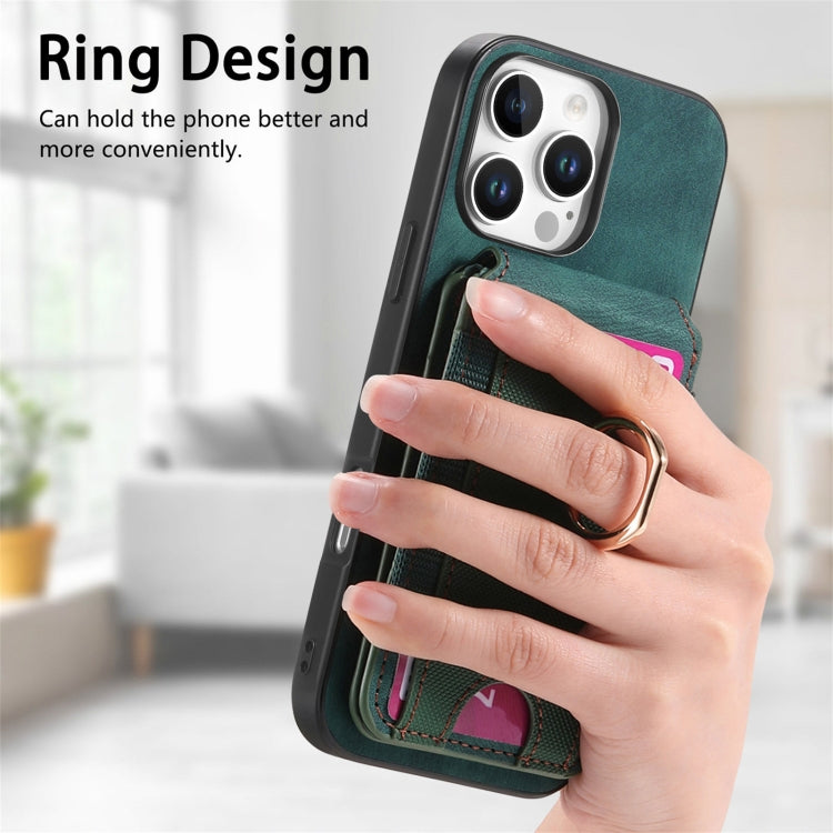 For iPhone 16 Pro Max Retro Splitable Magnetic Stand Card Bag Leather Phone Case(Green) - iPhone 16 Pro Max Cases by buy2fix | Online Shopping UK | buy2fix