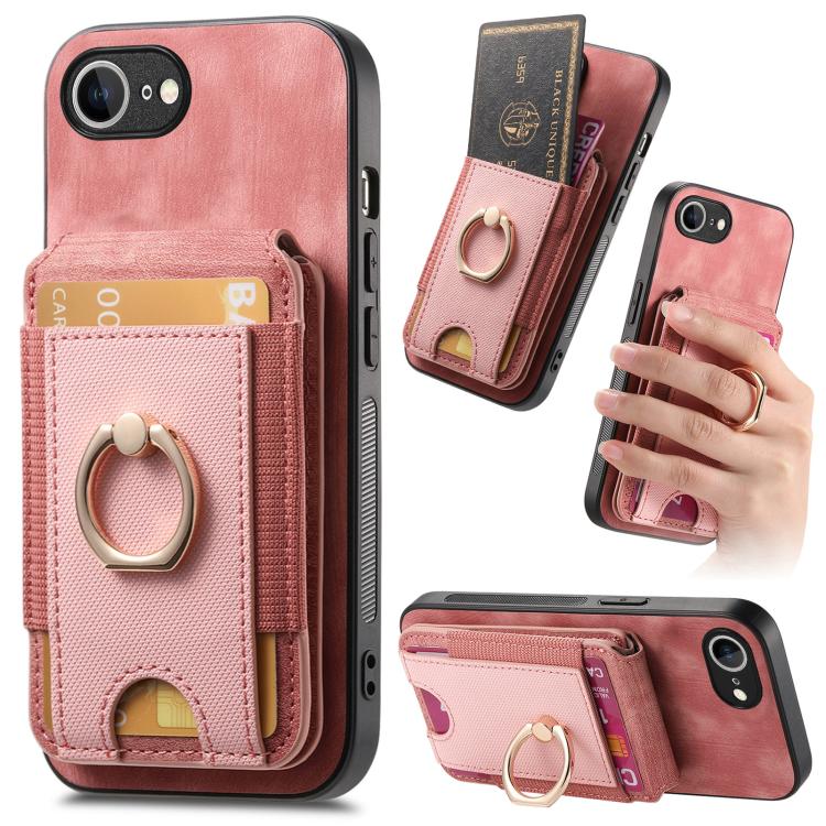 For iPhone 16e Retro Splitable Magnetic Stand Card Bag Leather Phone Case(Pink) - iPhone 16e Cases by buy2fix | Online Shopping UK | buy2fix