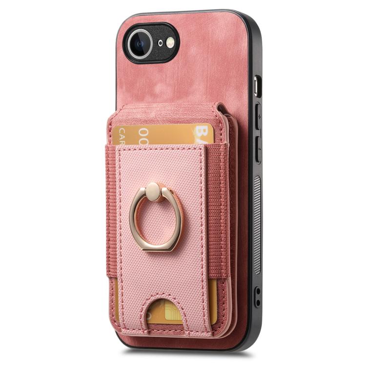 For iPhone 16e Retro Splitable Magnetic Stand Card Bag Leather Phone Case(Pink) - iPhone 16e Cases by buy2fix | Online Shopping UK | buy2fix