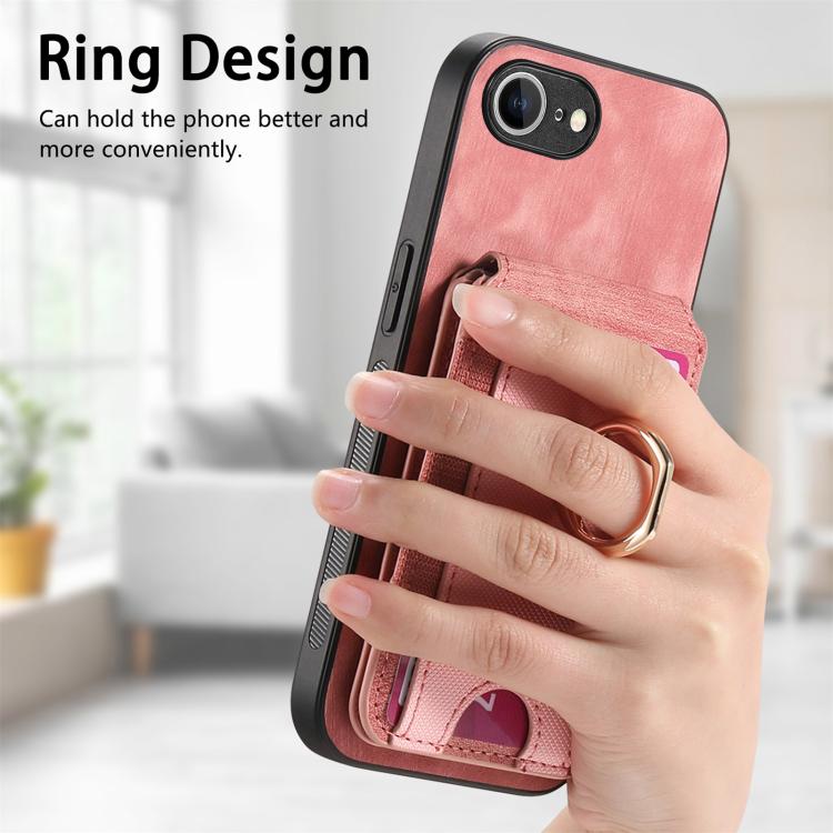 For iPhone 16e Retro Splitable Magnetic Stand Card Bag Leather Phone Case(Pink) - iPhone 16e Cases by buy2fix | Online Shopping UK | buy2fix