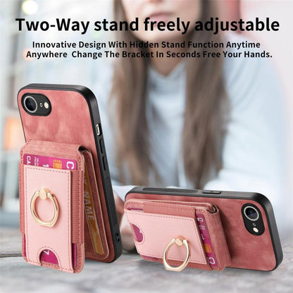 For iPhone 16e Retro Splitable Magnetic Stand Card Bag Leather Phone Case(Pink) - iPhone 16e Cases by buy2fix | Online Shopping UK | buy2fix