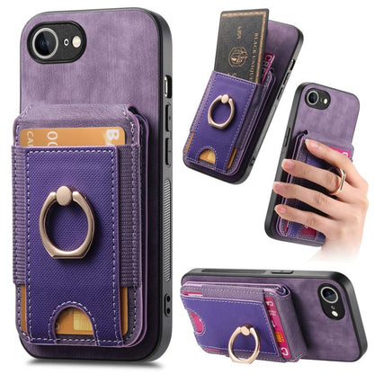 For iPhone 16e Retro Splitable Magnetic Stand Card Bag Leather Phone Case(Purple) - iPhone 16e Cases by buy2fix | Online Shopping UK | buy2fix