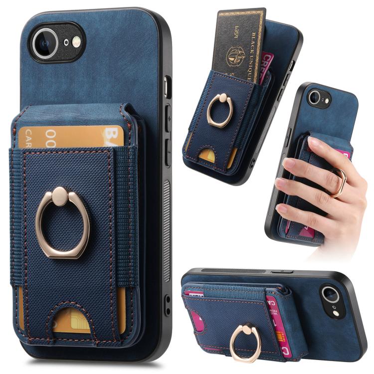For iPhone 16e Retro Splitable Magnetic Stand Card Bag Leather Phone Case(Blue) - iPhone 16e Cases by buy2fix | Online Shopping UK | buy2fix