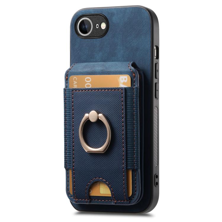 For iPhone 16e Retro Splitable Magnetic Stand Card Bag Leather Phone Case(Blue) - iPhone 16e Cases by buy2fix | Online Shopping UK | buy2fix