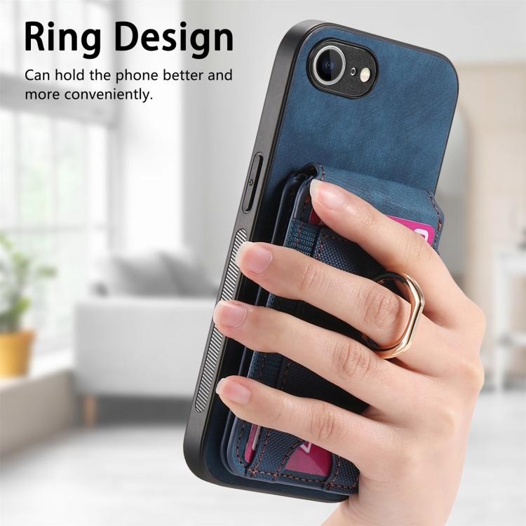 For iPhone 16e Retro Splitable Magnetic Stand Card Bag Leather Phone Case(Blue) - iPhone 16e Cases by buy2fix | Online Shopping UK | buy2fix