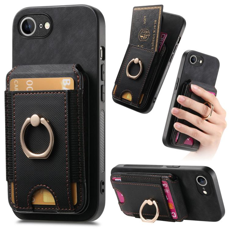 For iPhone 16e Retro Splitable Magnetic Stand Card Bag Leather Phone Case(Black) - iPhone 16e Cases by buy2fix | Online Shopping UK | buy2fix