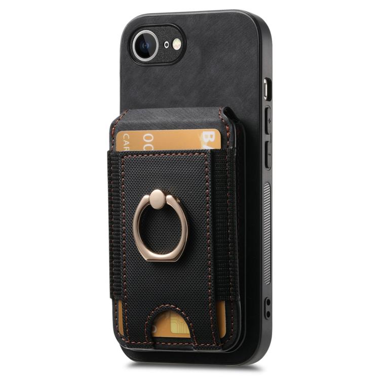For iPhone 16e Retro Splitable Magnetic Stand Card Bag Leather Phone Case(Black) - iPhone 16e Cases by buy2fix | Online Shopping UK | buy2fix
