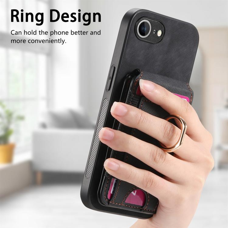 For iPhone 16e Retro Splitable Magnetic Stand Card Bag Leather Phone Case(Black) - iPhone 16e Cases by buy2fix | Online Shopping UK | buy2fix