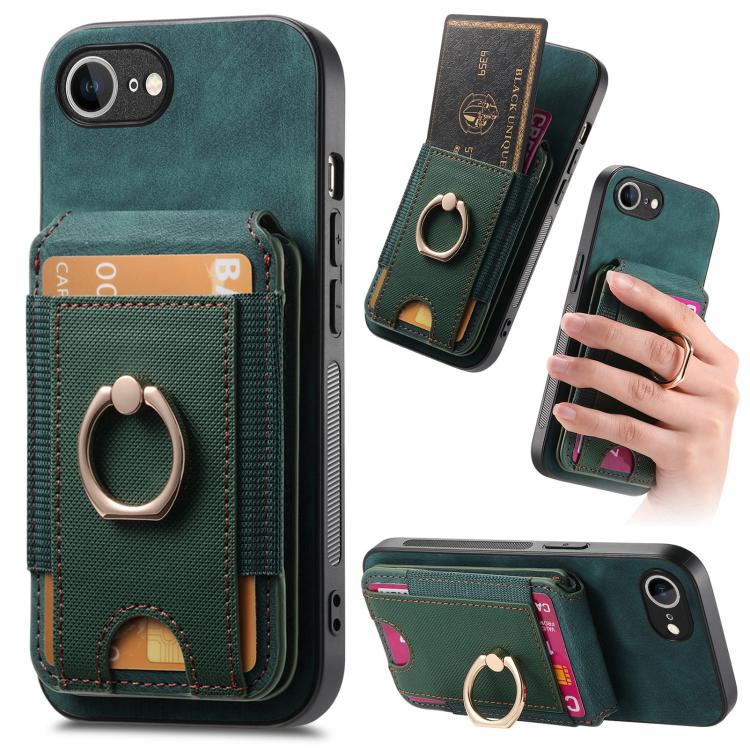 For iPhone 16e Retro Splitable Magnetic Stand Card Bag Leather Phone Case(Green) - iPhone 16e Cases by buy2fix | Online Shopping UK | buy2fix