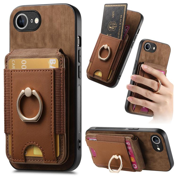For iPhone 16e Retro Splitable Magnetic Stand Card Bag Leather Phone Case(Brown) - iPhone 16e Cases by buy2fix | Online Shopping UK | buy2fix