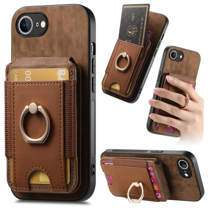 For iPhone 16e Retro Splitable Magnetic Stand Card Bag Leather Phone Case(Brown) - iPhone 16e Cases by buy2fix | Online Shopping UK | buy2fix