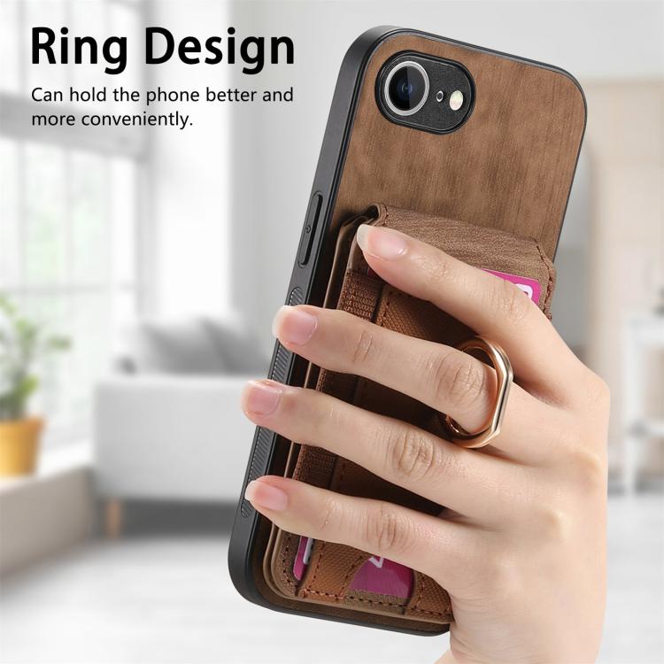 For iPhone 16e Retro Splitable Magnetic Stand Card Bag Leather Phone Case(Brown) - iPhone 16e Cases by buy2fix | Online Shopping UK | buy2fix