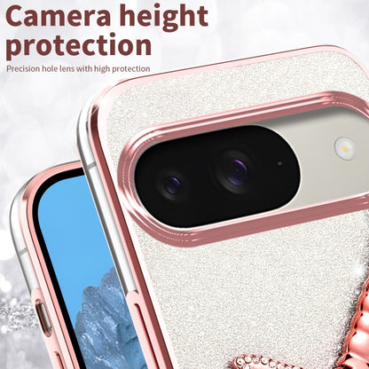 For Google Pixel 9 Gradient Glitter Immortal 3D Dragonfly Holder Plated Phone Case(Pink) by buy2fix