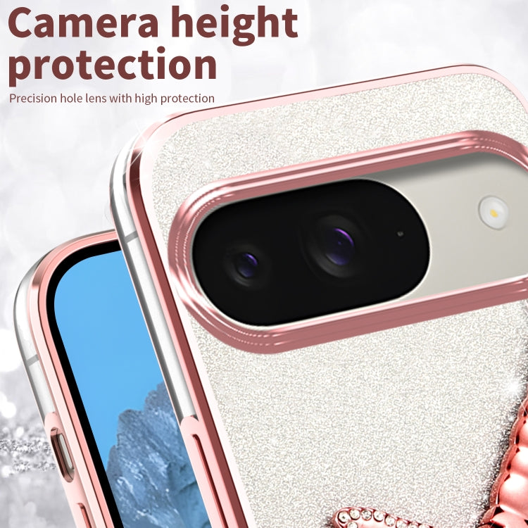 For Google Pixel 9 Pro Gradient Glitter Immortal 3D Dragonfly Holder Plated Phone Case(Pink) by buy2fix