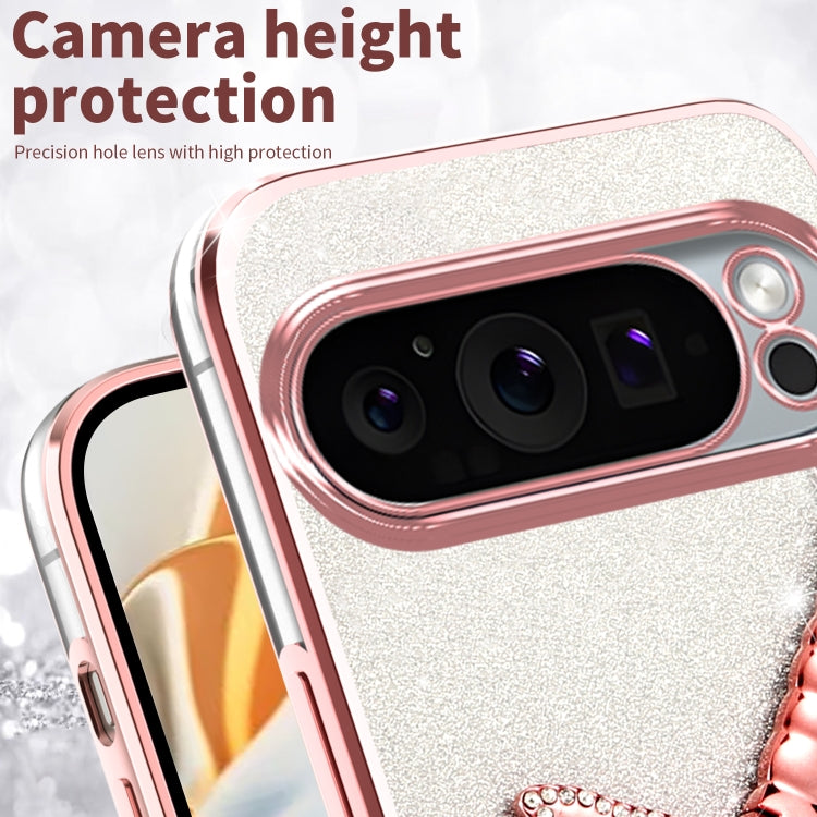 For Google Pixel 9 Pro XL Gradient Glitter Immortal 3D Dragonfly Holder Plated Phone Case(Purple) by buy2fix