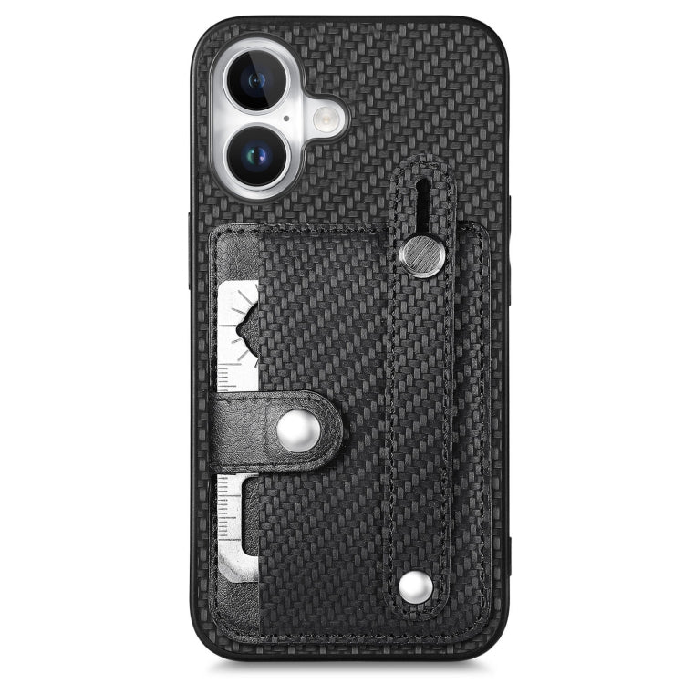 For iPhone 16 Wristband Kickstand Card Wallet Back Phone Case with Tool Knife(Black) by buy2fix