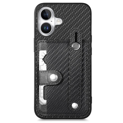 For iPhone 16 Wristband Kickstand Card Wallet Back Phone Case with Tool Knife(Black) by buy2fix