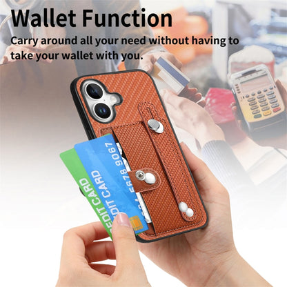 For iPhone 16 Wristband Kickstand Card Wallet Back Phone Case with Tool Knife(Brown) by buy2fix