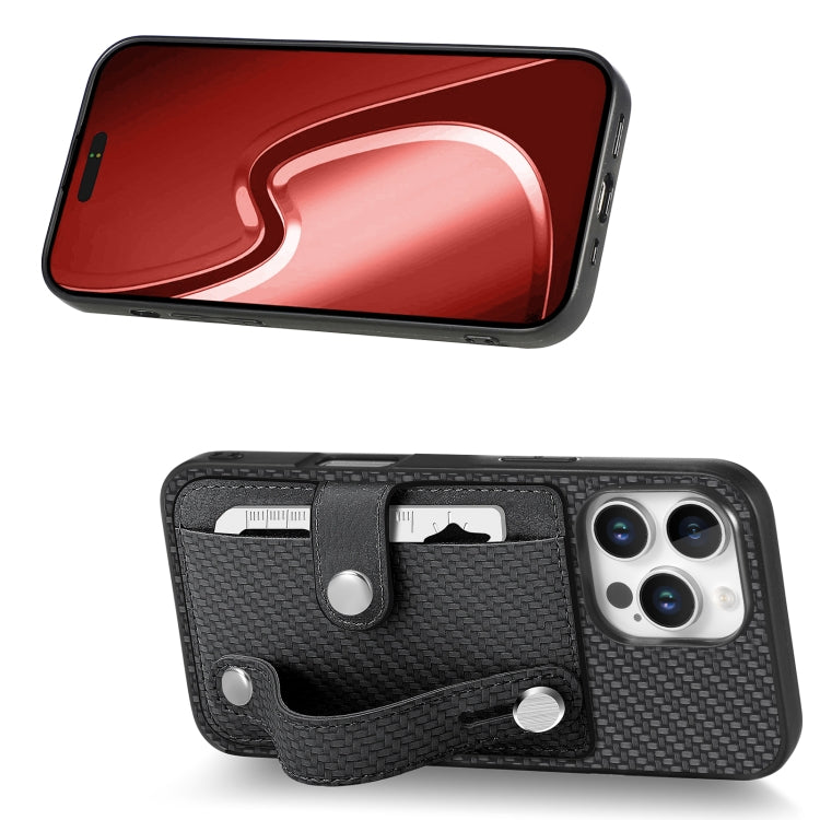 For iPhone 16 Pro Wristband Kickstand Card Wallet Back Phone Case with Tool Knife(Black) by buy2fix