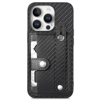 For iPhone 16 Pro Wristband Kickstand Card Wallet Back Phone Case with Tool Knife(Black) by buy2fix