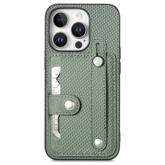 For iPhone 16 Pro Wristband Kickstand Card Wallet Back Phone Case with Tool Knife(Green) by buy2fix