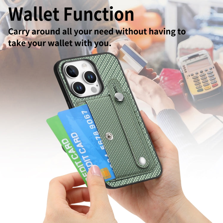 For iPhone 16 Pro Wristband Kickstand Card Wallet Back Phone Case with Tool Knife(Green) by buy2fix