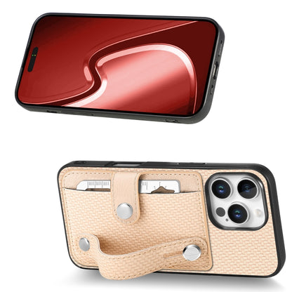 For iPhone 16 Pro Wristband Kickstand Card Wallet Back Phone Case with Tool Knife(Khaki) by buy2fix