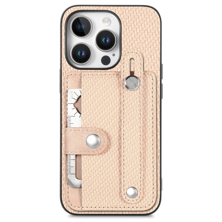 For iPhone 16 Pro Wristband Kickstand Card Wallet Back Phone Case with Tool Knife(Khaki) by buy2fix