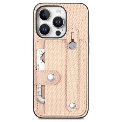 For iPhone 16 Pro Wristband Kickstand Card Wallet Back Phone Case with Tool Knife(Khaki) by buy2fix