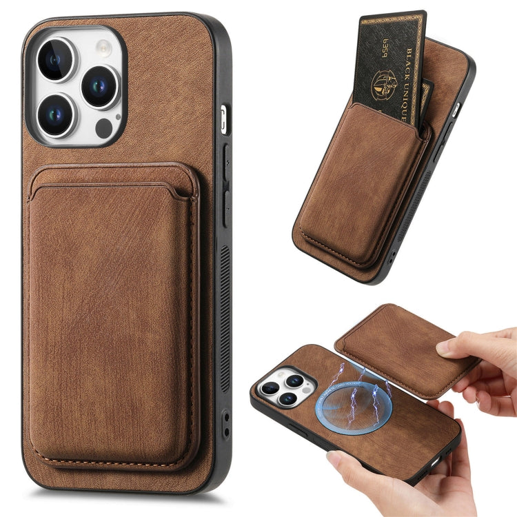 For iPhone 16 Pro Retro Leather Card Bag Magnetic Phone Case(Brown) by buy2fix